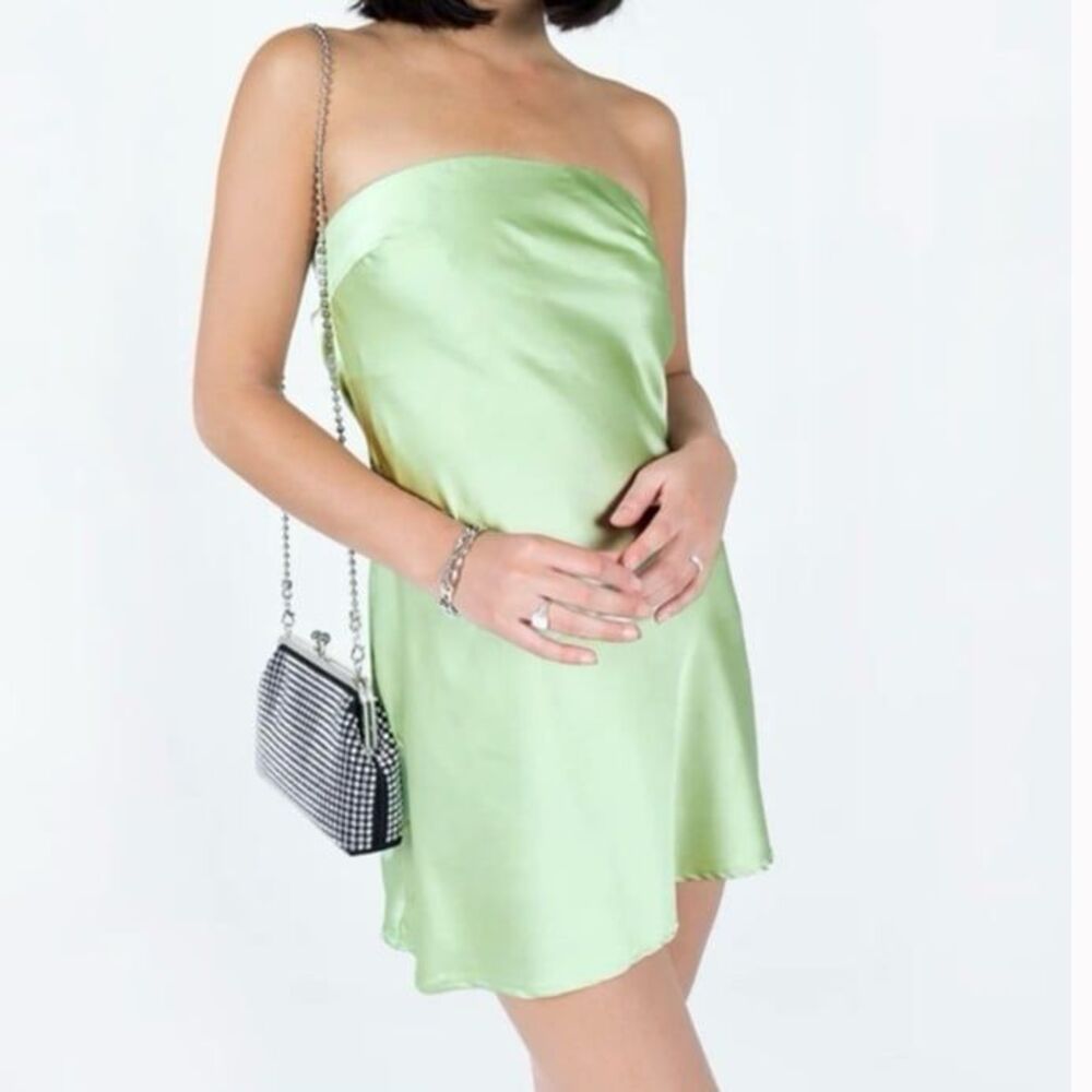 Princess Polly Jasmyn Green Satin Strapless Tie Back Mini Dress NWT US 2